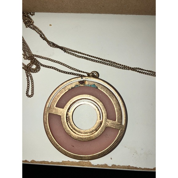 Universal Thread Circular Semi Precious Light Gold Long Pendant Necklace Vintage - Picture 9 of 11